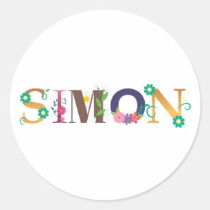 SIMON First Name Elegant Embroidered Classic Round Sticker
