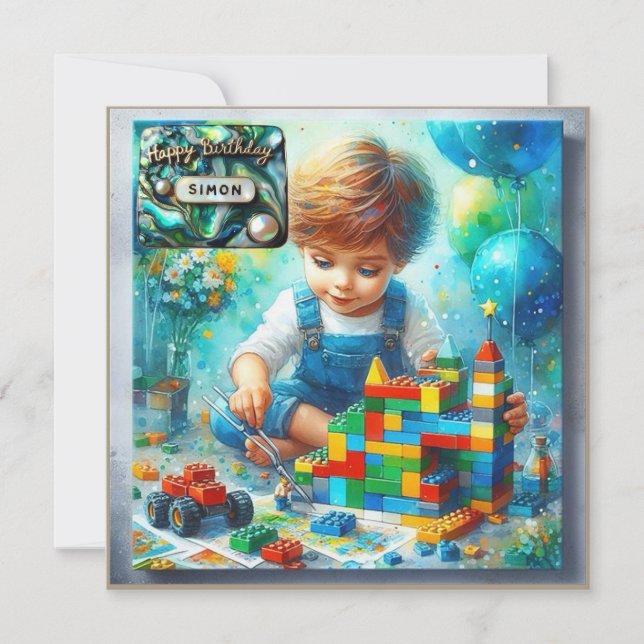 SIMON ~ Happy Birthday ~ Building Bricks ~ (Front)