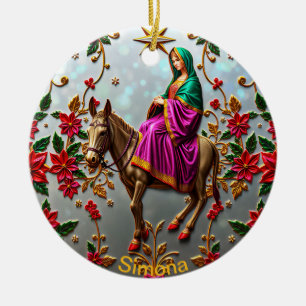 SIMONA ~ Mary on the Donkey ~  Ceramic Ornament