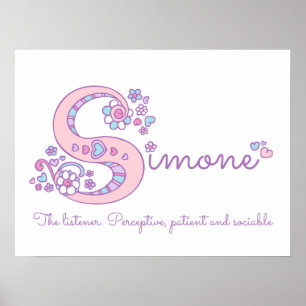 Simone letter S doodle heart art name meaning Poster