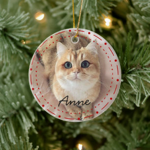 simpe elegant christmas holiday Custom cat Photo Ceramic Ornament