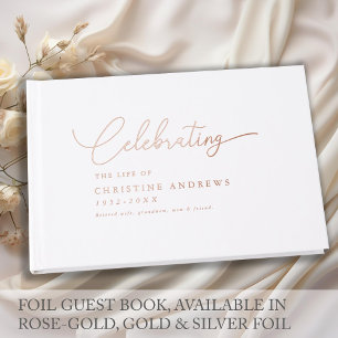 Simpel "Celebration of life" Rose-Gold-Foil, White Guest Book