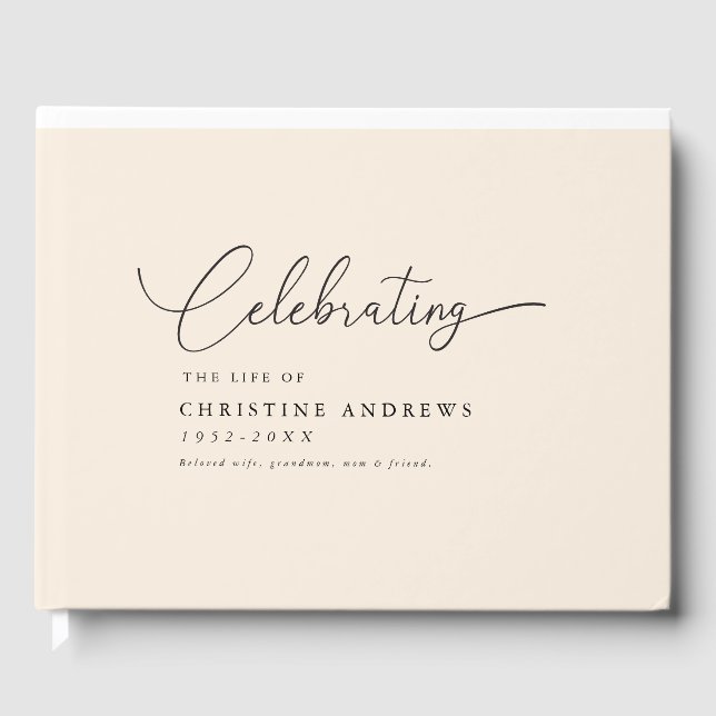 Simpel "Celebration of life" Script Font, Beige Guest Book (Front)