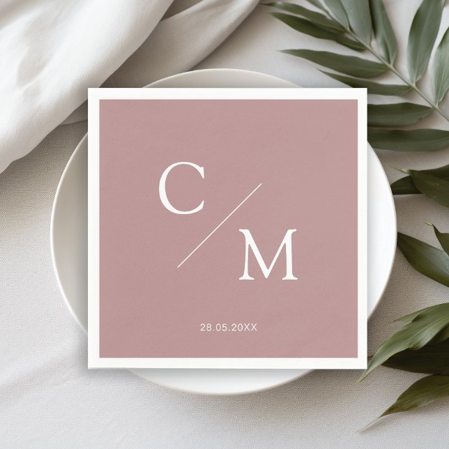 Simpel Elegant Monogramm Dusty Rose Napkin (Creator Uploaded)