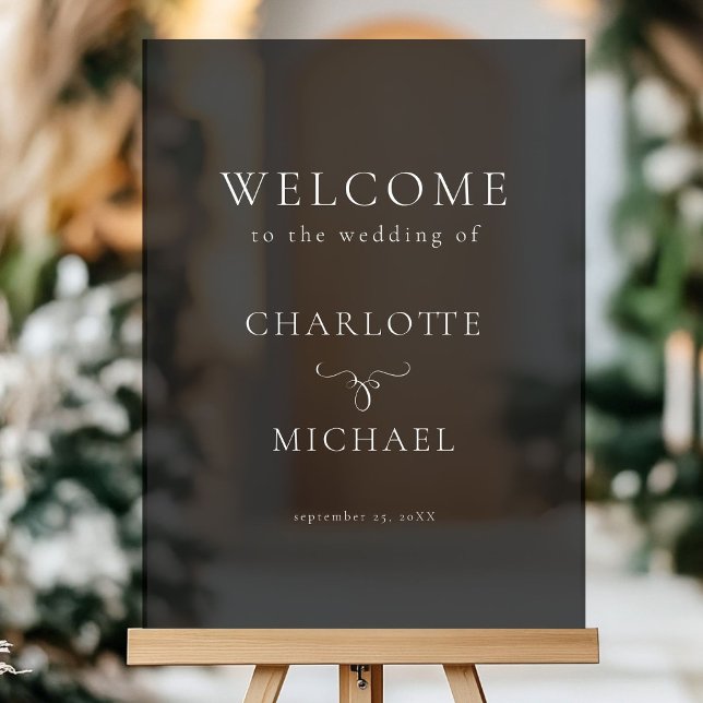 SIMPEL, ELEGANT, "WELCOME"  WEDDING  ACRYLIC SIGN (SIMPEL, ELEGANT, "WELCOME" BLACK WEDDING ACRYLIC SIGN with your names and date.)