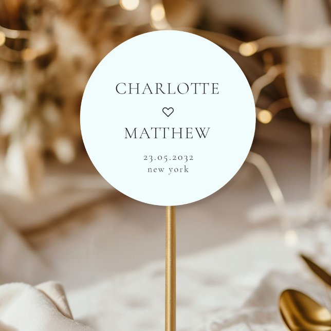 Simpel, minimal, heart wedding Round Sticker (Simpel, minimal, light-blue, heart wedding Round Sticker.)