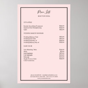 Simpel Pink Black Price List Poster