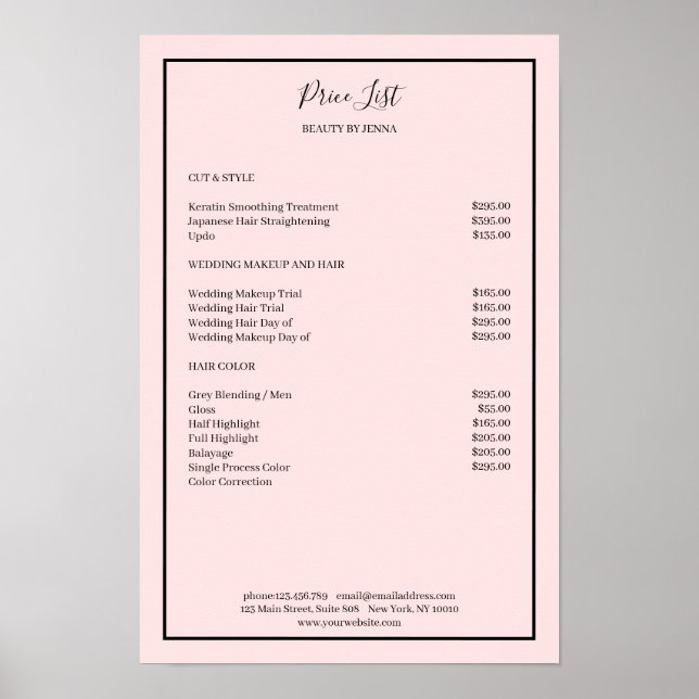 Simpel Pink Black Price List   Poster (Front)
