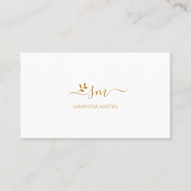 Simpel white beige brown floral business card (Front)