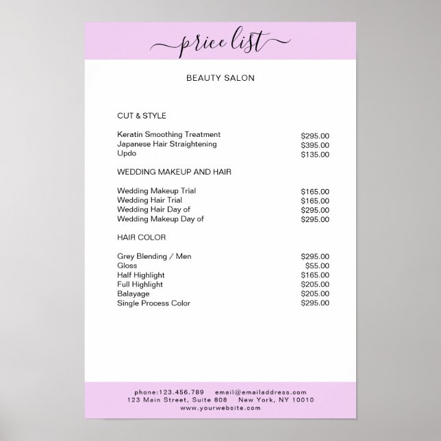 Simpel White Purple Price List Poster (Front)