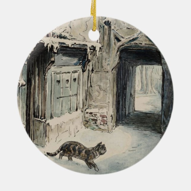 Simpkin the Cat Goes Out (by Beatrix Potter) Ceramic Ornament (Back)