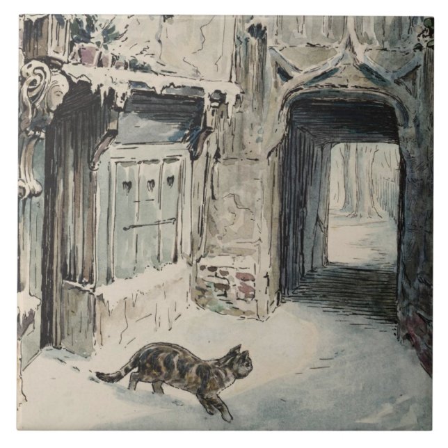 Simpkin the Cat Goes Out (by Beatrix Potter) Ceramic Tile (Front)