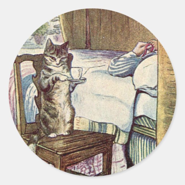 Simpkin the Cat Serves Tea - Beatrix Potter Classic Round Sticker (Front)