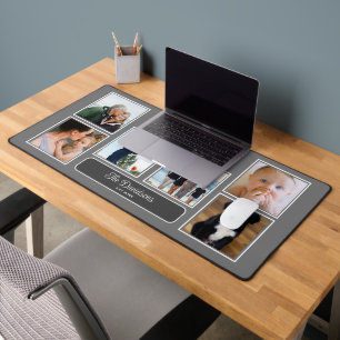 Simple6 Photo on Grey with Name & Est Date Desk Mat