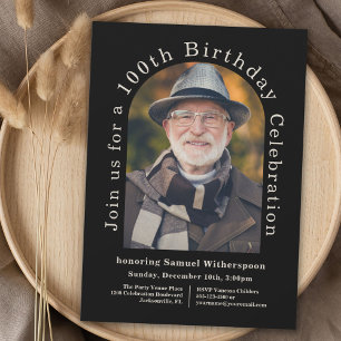 Simple 100th Birthday Party with 2 Photos Invitation