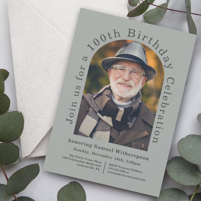 Simple 100th Birthday Party with 2 Photos Invitation (Personalize this attractive 100th birthday invitation with 2 photos of the guest of honor.)