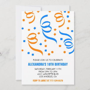 Simple 10th birthday invitations Confetti Blue