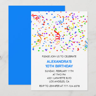 Simple 10th birthday invitations Confetti Rainbow