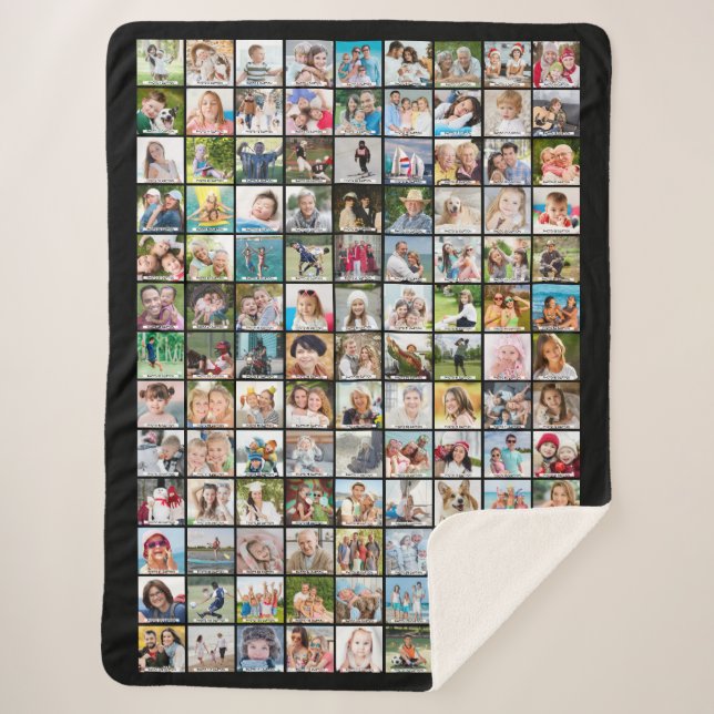 Simple 117 Photo Collage with Captions Your Colour Sherpa Blanket (Front)