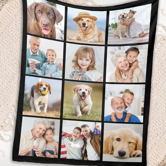 Simple 12 Picture Family Friends Pets Collage Fleece Blanket (Creator Uploaded)