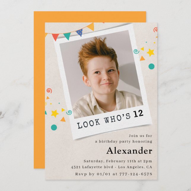 Simple 12th birthday invitations Boy Photo (Front/Back)