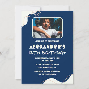 Simple 12th birthday invitations Boy Photo Navy