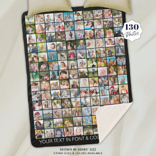 Simple 130 Square Photo Collage Personalised Sherpa Blanket