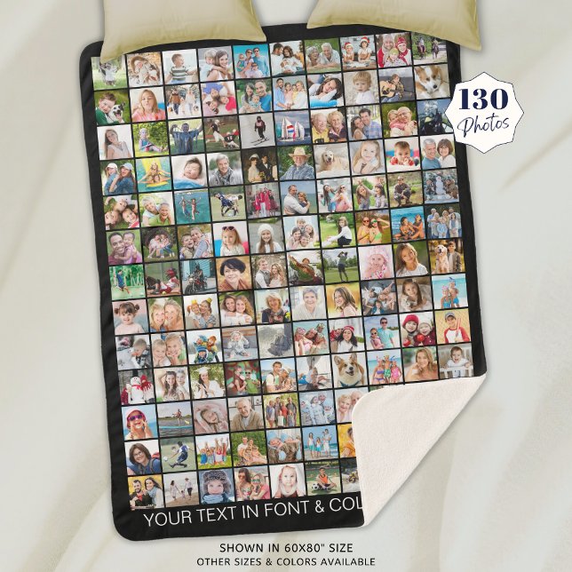 Simple 130 Square Photo Collage Personalised Sherpa Blanket (Creator Uploaded)