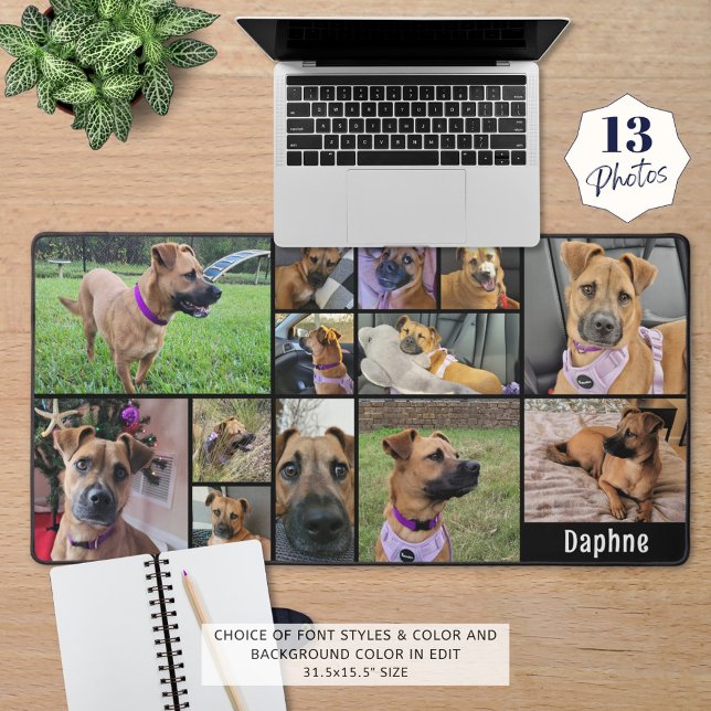 Simple 13 Photo Collage Custom Colour Personalised Desk Mat (Creator Uploaded)
