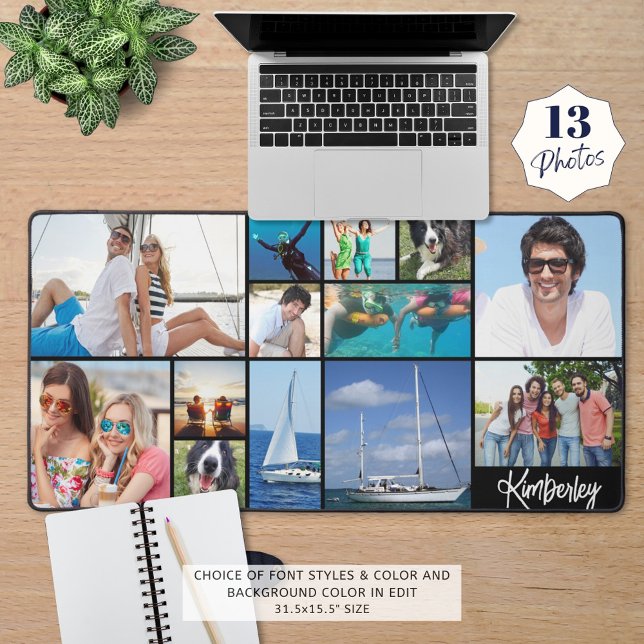 Simple 13 Photo Collage Personalised Custom Colour Desk Mat (Creator Uploaded)