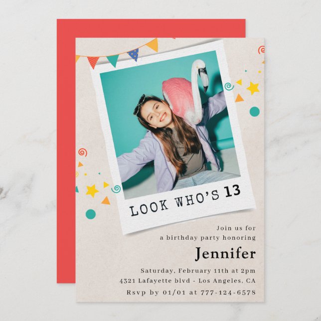 Simple 13th birthday invitations Girl Photo (Front/Back)