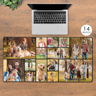 Simple 14 Photo Collage Custom Colour Personalised Desk Mat