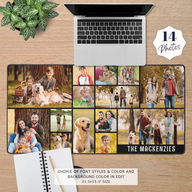 Simple 14 Photo Collage Custom Colour Personalised Desk Mat (Creator Uploaded)