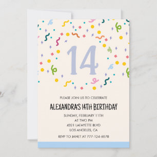 Simple 14th birthday invitations Confetti Modern