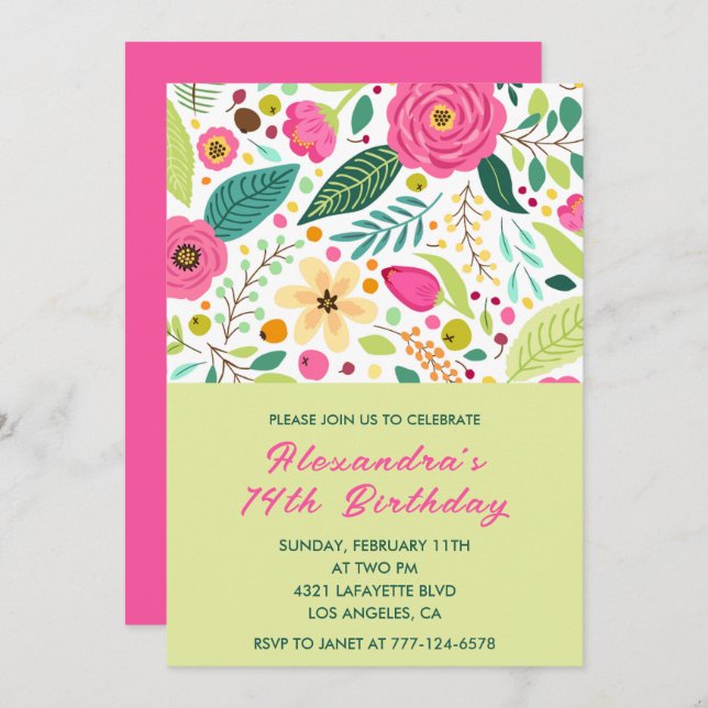 Simple 14th birthday invitations Floral Colourful  (Front/Back)
