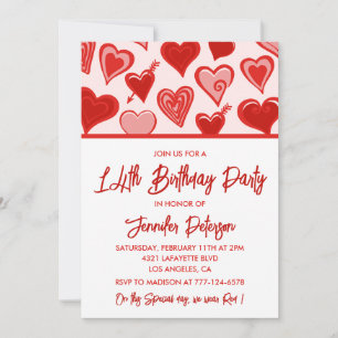 Simple 14th birthday invitations for her Hearts