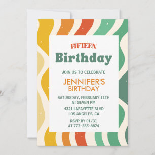 Simple 15th birthday invitations Retro Wavy