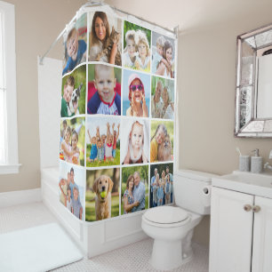 Simple 16 Square Photo Collage Shower Curtain