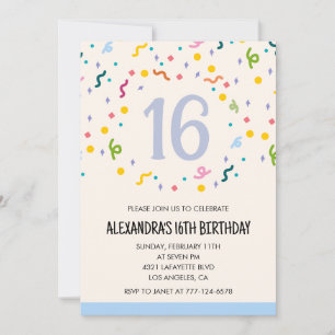 Simple 16th birthday invitations Confetti Modern