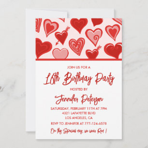 Simple 16th birthday invitations for her Hearts