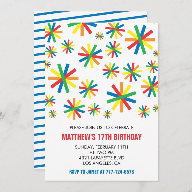 Simple 17th birthday invitations Confetti Boy (Front/Back)