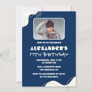 Simple 17th birthday invitations Men Photo Navy