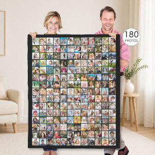 Simple 180 Square Photo Collage Custom Colour Fleece Blanket