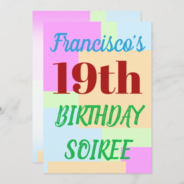 Simple "19th BIRTHDAY SOIREE" Invitation (Front/Back)
