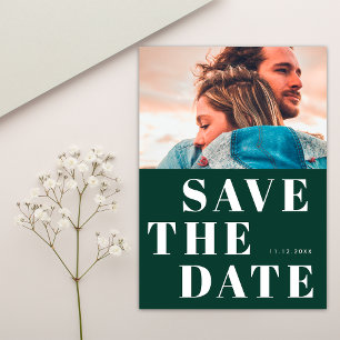 Simple 1 Photo Bold Emerald Green White Wedding Save The Date