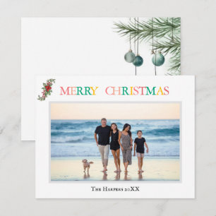 Simple 1 Photo Colourful Merry Christmas  Holiday Card