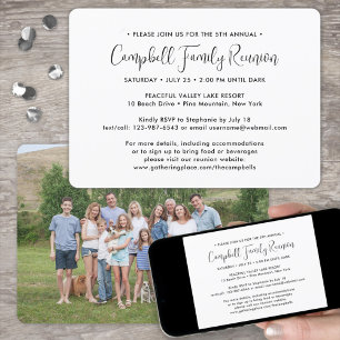 Simple 1 Photo Family Reunion Black and White Invitation