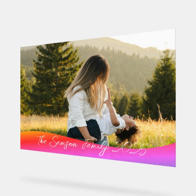 Simple 1 Photo Full Coverage - Script Text Overlay Acrylic Sign (Angle)
