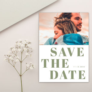 Simple 1 Photo Minimalist Sage Green Wedding Save The Date