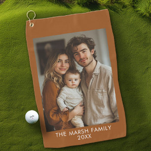 Simple 1 Photo Template - Warm Color Border - Text Golf Towel